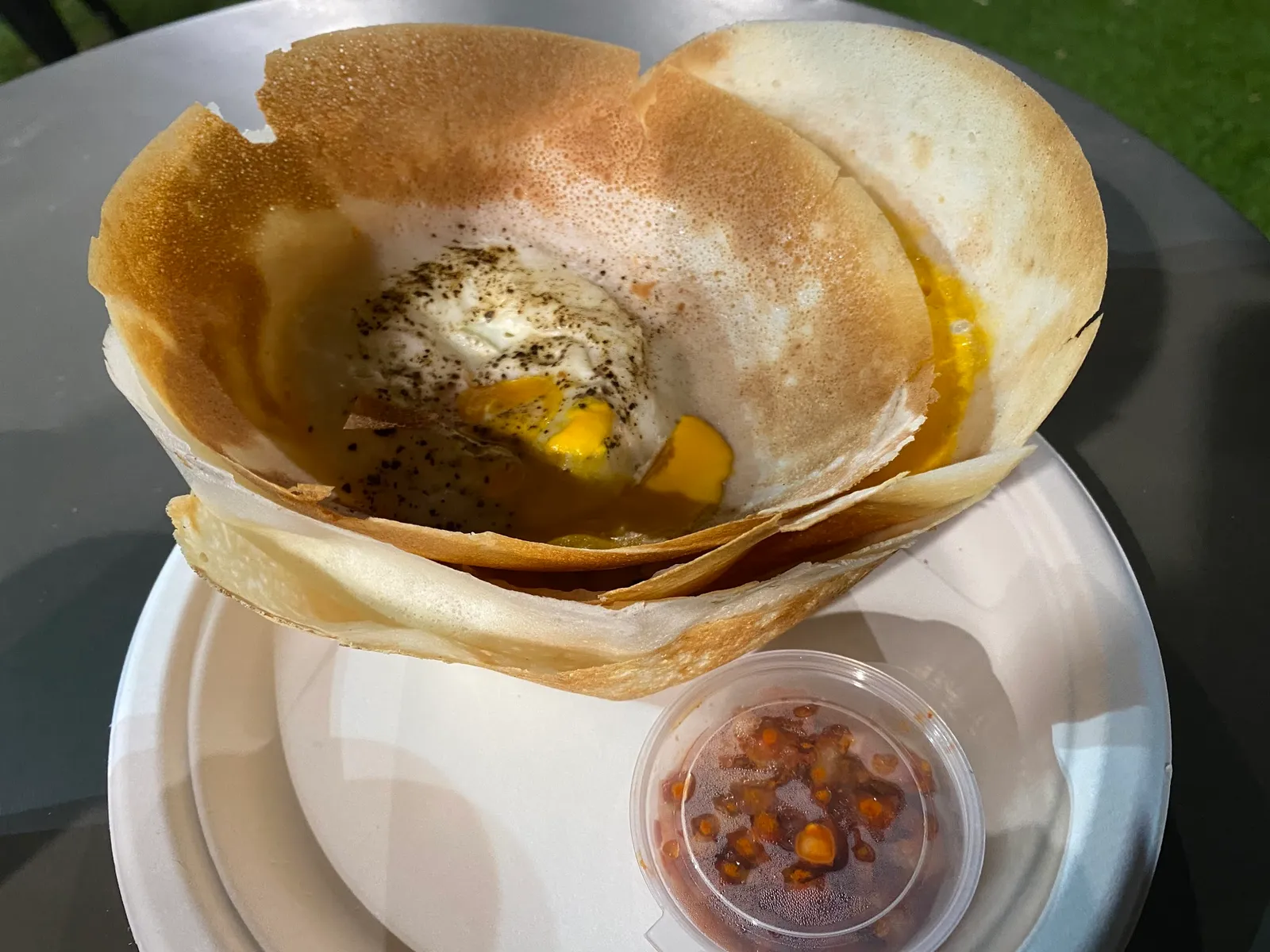 Egg hoppers on cast iron pan